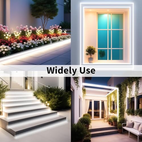 iNextStation 12V White LED Strip Lights 16.4FT/5M, IP65 Waterproof Silicone Neon Light Strip, Flexible Led Rope Lights for DIY, Cuttable, LED Light Strip for Bedroom, Indoor, Outdoor(with Plug) - Image 5