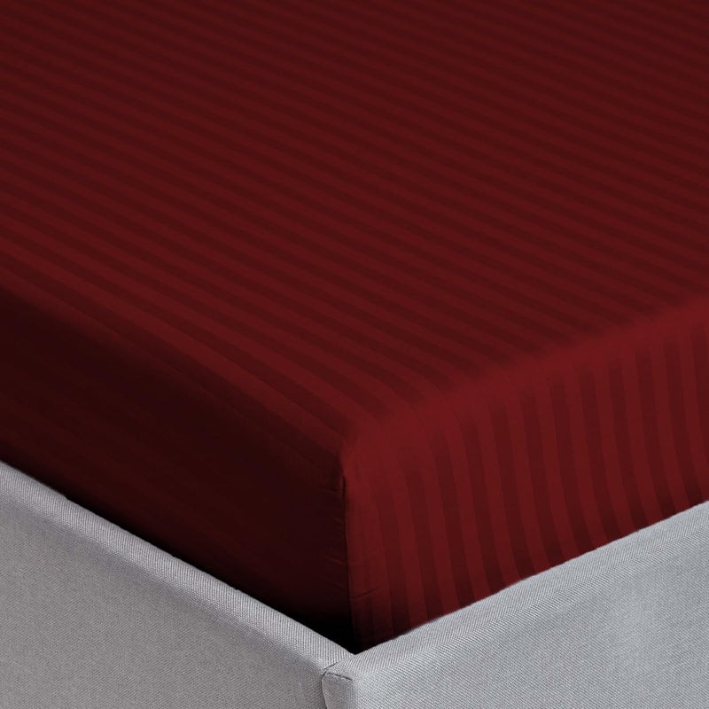 sleep well Microfiber Stripe Fitted Sheet with 2 Pillowcase Set - 120x200+17cm(Maroon) - Image 4