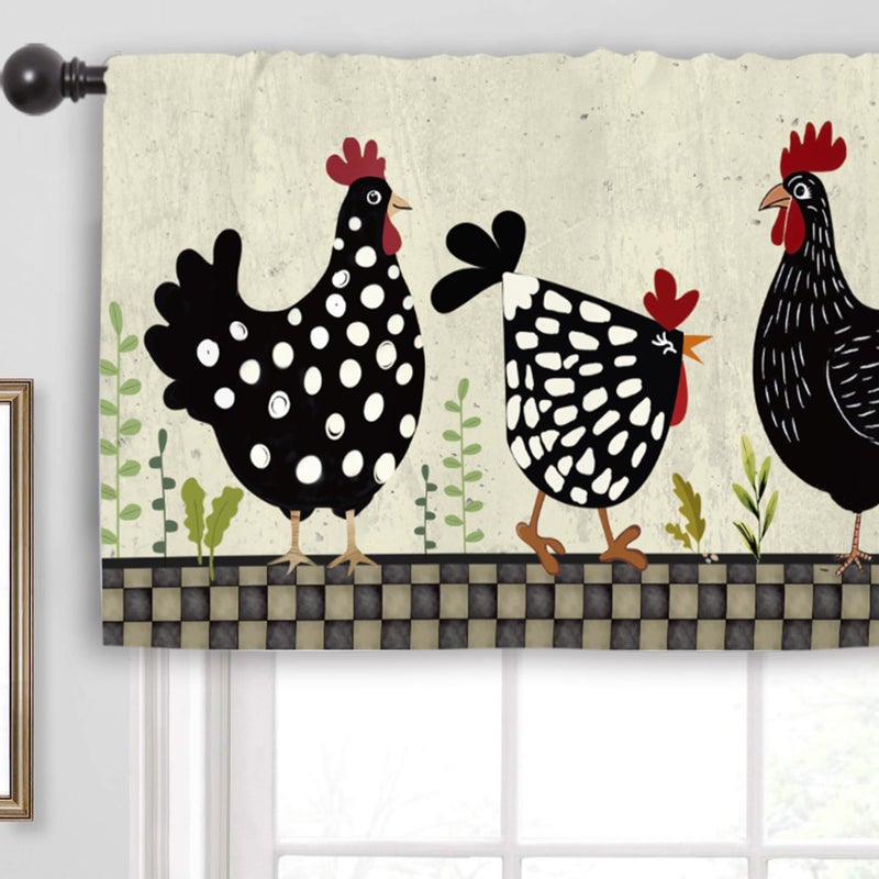 Miyotaa Rustic Rooster Chicken Kitchen Curtain Valance 54W x 18H Rod Pocket Farmhouse Country Rural Window Treatment for Living Room Bedroom Bathroom - Image 5