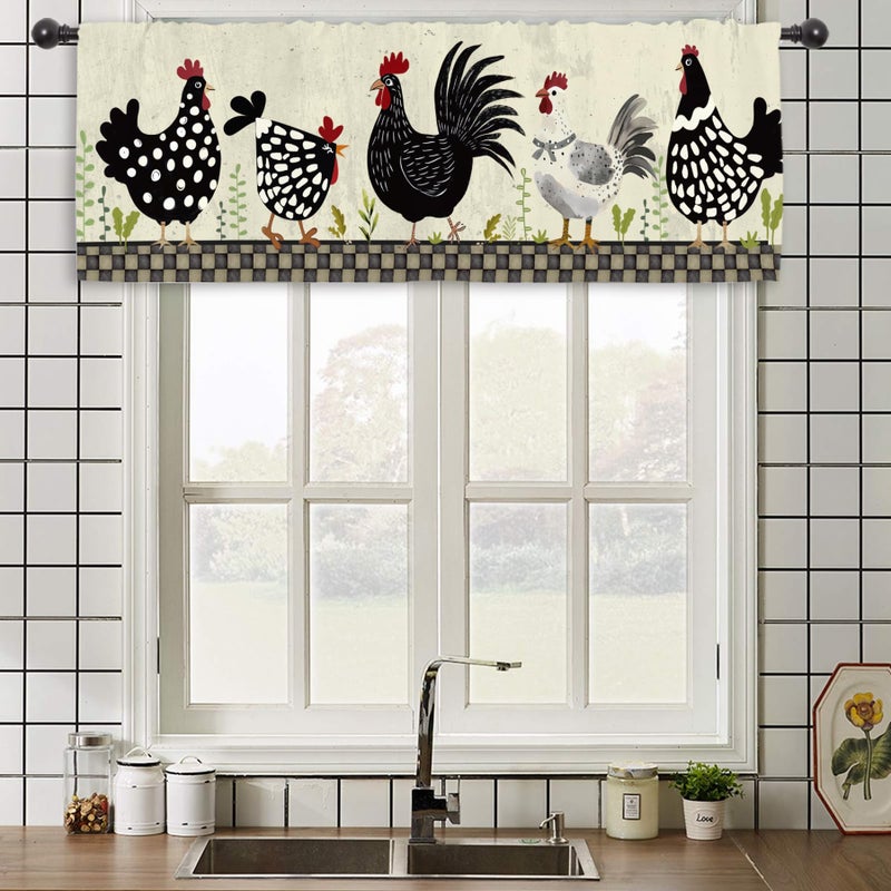 Miyotaa Rustic Rooster Chicken Kitchen Curtain Valance 54W x 18H Rod Pocket Farmhouse Country Rural Window Treatment for Living Room Bedroom Bathroom - Image 2