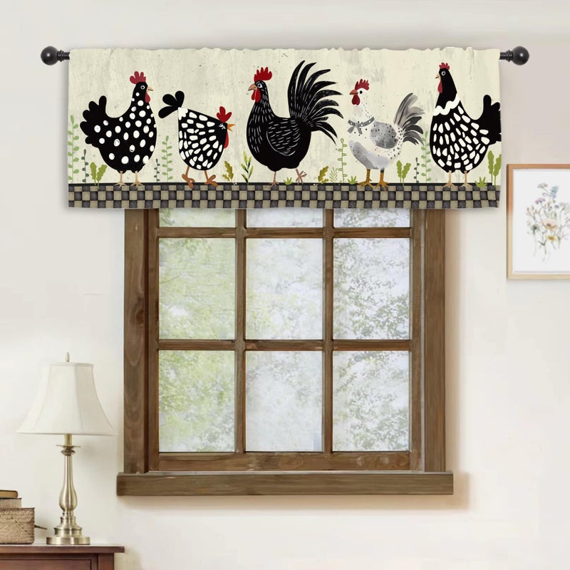 Miyotaa Rustic Rooster Chicken Kitchen Curtain Valance 54W x 18H Rod Pocket Farmhouse Country Rural Window Treatment for Living Room Bedroom Bathroom - Image 4