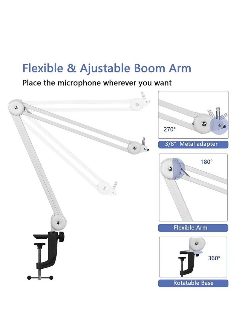XiuWoo Boom Arm Mic Stand, Adjustable Desk Suspension Scissor Arm Stand, 3/8 to 5/8 inch Screw, Cable Ties, for Broadcasting and Recording, Game, White  - Image 3