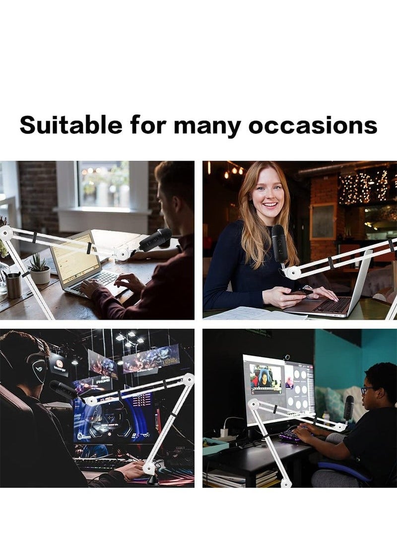 XiuWoo Boom Arm Mic Stand, Adjustable Desk Suspension Scissor Arm Stand, 3/8 to 5/8 inch Screw, Cable Ties, for Broadcasting and Recording, Game, White  - Image 5