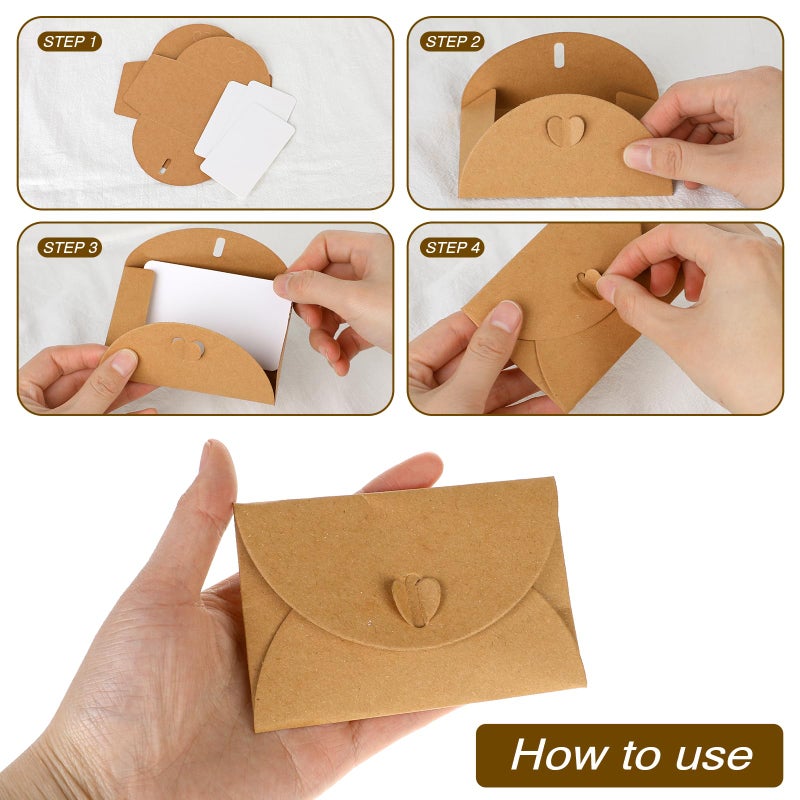 Sliverdew Mini Envelopes with Blank Cards 4.1 x 2.8 inch Kraft Paper Gift Card Holders Cute Tiny Envelopes with Heart Clasp for Gift Cards, Wedding Party Favors, Greeting Cards Mailing, Business Cards - Image 5