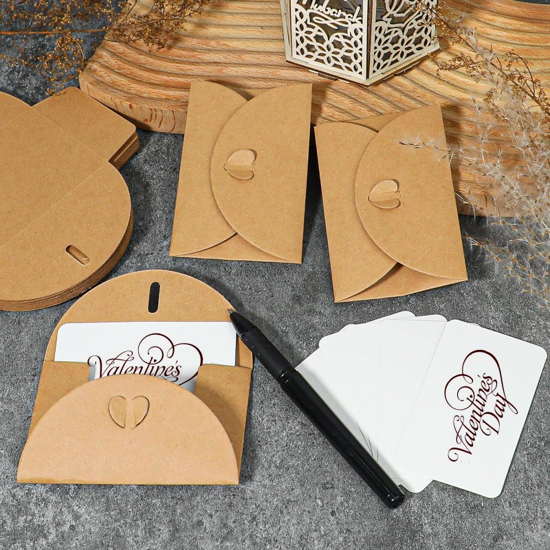 Sliverdew Mini Envelopes with Blank Cards 4.1 x 2.8 inch Kraft Paper Gift Card Holders Cute Tiny Envelopes with Heart Clasp for Gift Cards, Wedding Party Favors, Greeting Cards Mailing, Business Cards - Image 3