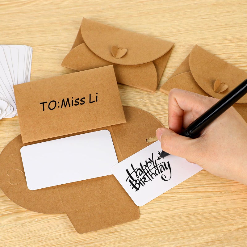 Sliverdew Mini Envelopes with Blank Cards 4.1 x 2.8 inch Kraft Paper Gift Card Holders Cute Tiny Envelopes with Heart Clasp for Gift Cards, Wedding Party Favors, Greeting Cards Mailing, Business Cards - Image 4