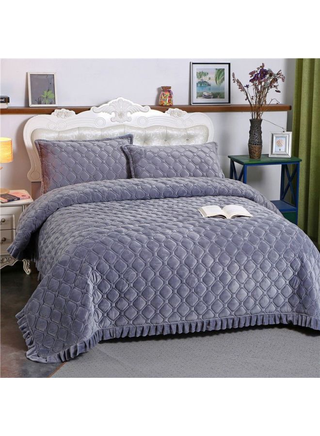 Winter Crystal Velvet Bed Sheet Blanket Thickened Non-slip Warm Coral Velvet Blanket Single Double Plus Velvet Blanket-Color:Lace Style-hazy Gray☢-Specifications:100* 200cm ☢ - Image 1
