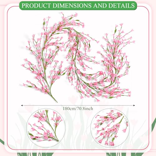 Canlierr 1 Pack 71 Inch Artificial Forsythia Branches Faux Flower Vine Garland Forsythia Flower Hanging Wreath Floral DIY Decoration for Front Door Home Indoor Spring Wedding Easter Decor (Pink) - Image 3
