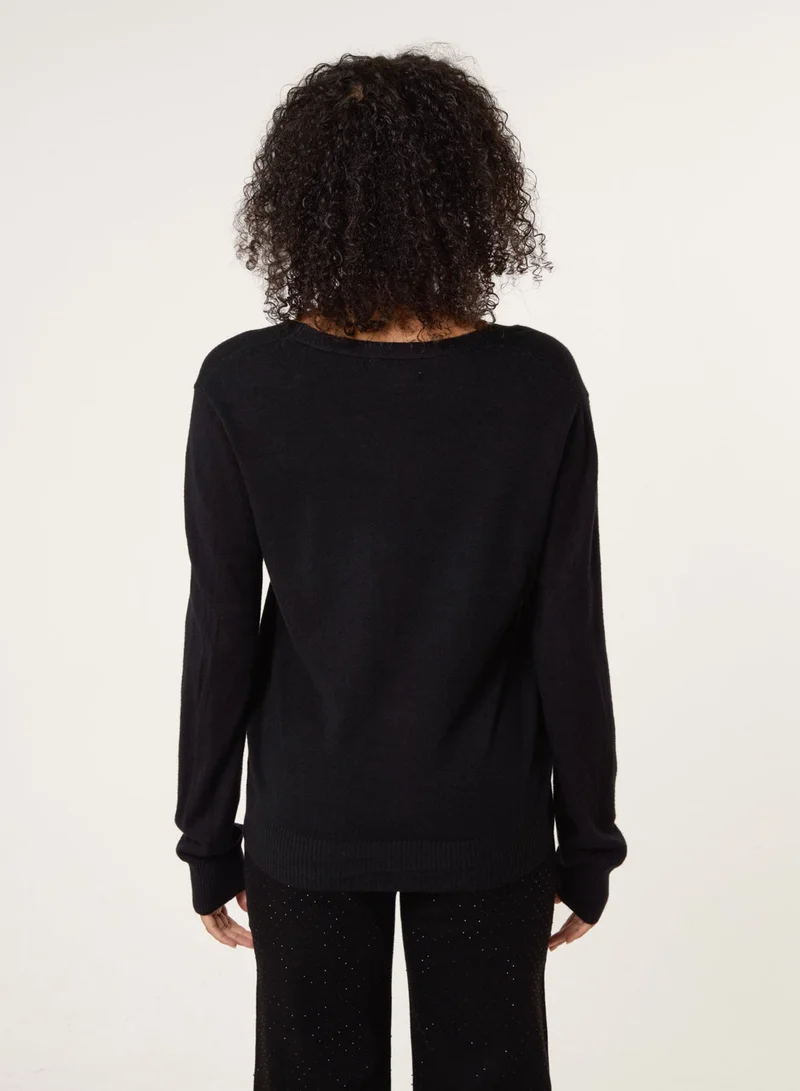 Blue Vanilla V Neck Diamante Button Cardigan