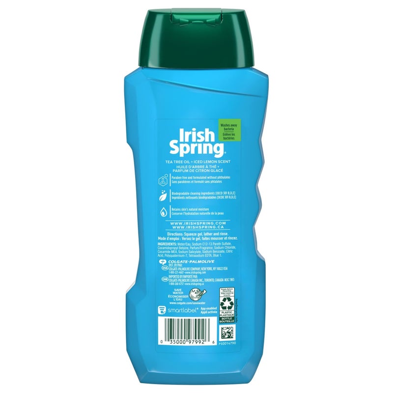 Irish Spring Ultimate Wake Up Tea Tree Face & Body Wash for Men, Moisturizing Body Wash Washes Away Bacteria - 18 Fl. Oz - Image 2