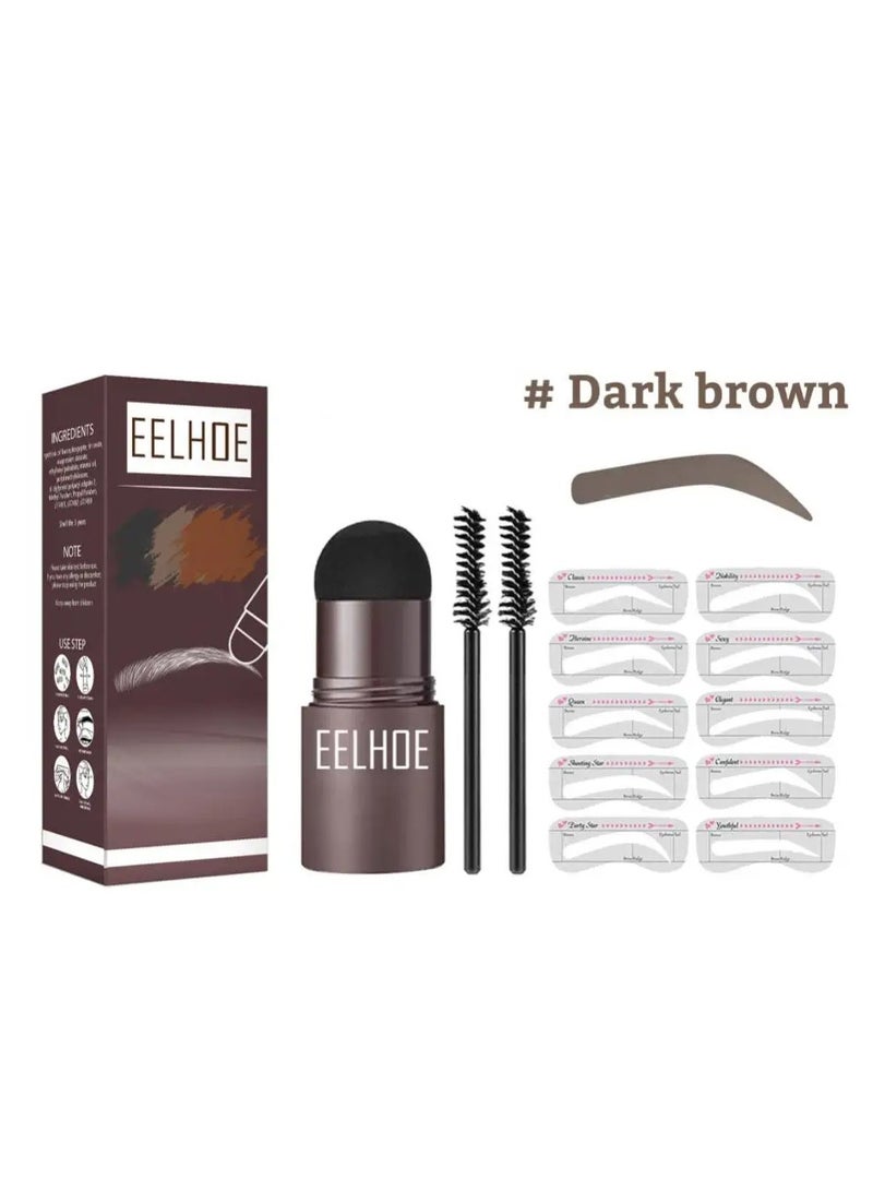 EELHOE One Step Eyebrow Stamp Shaping Kit Set With 10 Stencils Makeup Long Lasting Waterproof Dark Brown - Image 1
