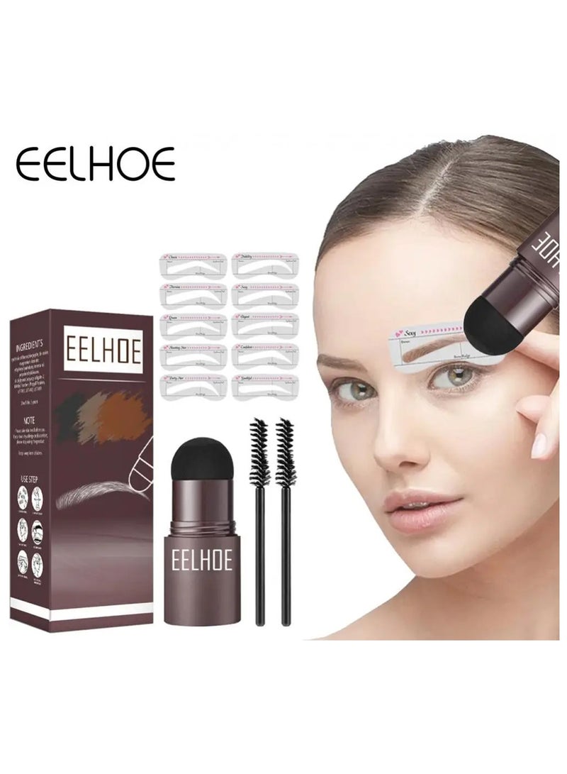 EELHOE One Step Eyebrow Stamp Shaping Kit Set With 10 Stencils Makeup Long Lasting Waterproof Dark Brown - Image 2