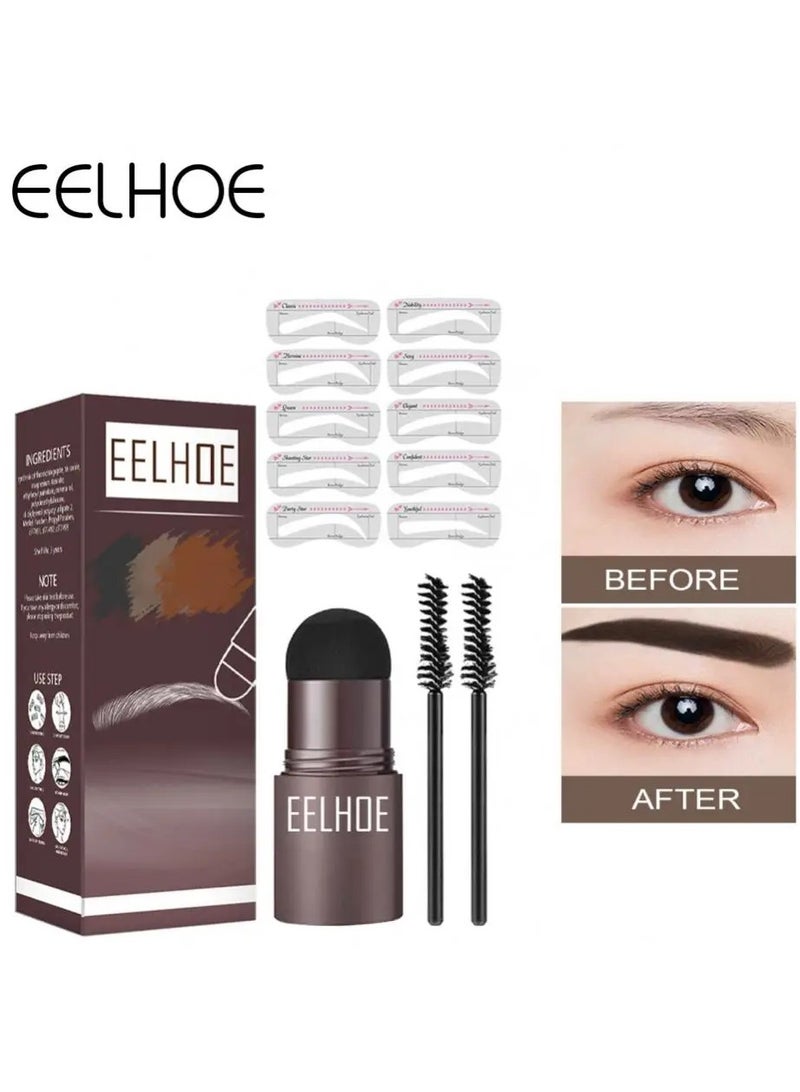 EELHOE One Step Eyebrow Stamp Shaping Kit Set With 10 Stencils Makeup Long Lasting Waterproof Dark Brown - Image 3