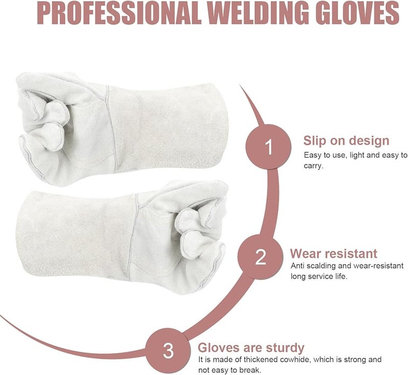 Heat Resistant Welding Gloves Men Cowhide Reinforced Palm Multi Purpose Hand Protection - Image 3
