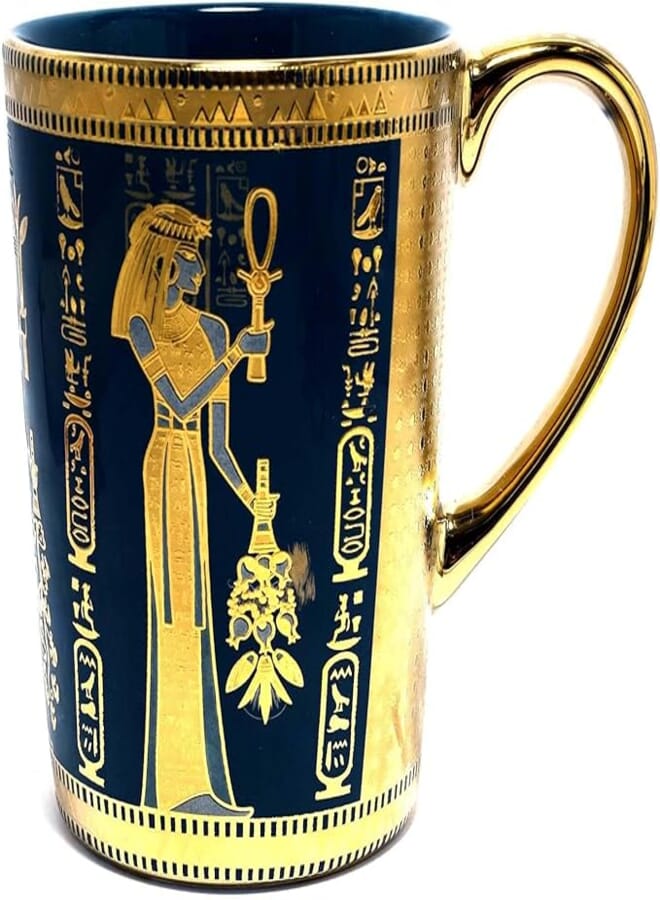 immatgar pharaonic tea mug ancient Egyptian souvenirs gifts for women men from Egypt (Shape1 - Gold - Blue - 350 MM)