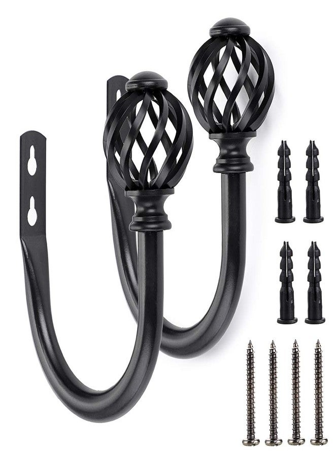 Sumnacon Set of 2 Metal Curtain Holdbacks - Wall Mounted Drapery Tiebacks with Screws, Decorative Window Treatment Holdbacks for Bedroom, Livingroom, Office, Black - Image 1