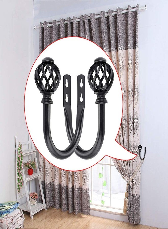 Sumnacon Set of 2 Metal Curtain Holdbacks - Wall Mounted Drapery Tiebacks with Screws, Decorative Window Treatment Holdbacks for Bedroom, Livingroom, Office, Black - Image 2