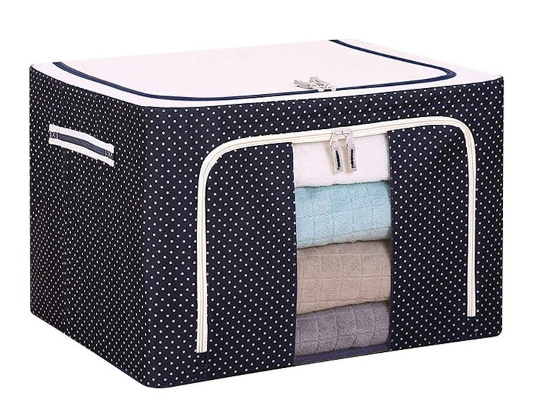Niyam Niyam Foldable Stackable Oxford fabric Wardrobe Organizer Metal Frame with Carry Handles for Bedsheet Shirts Closets with Zip 66 Liter 50x40x33cm Blue - Image 1