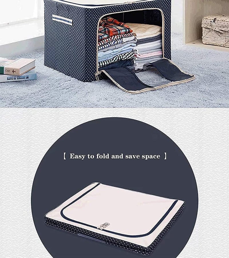 Niyam Niyam Foldable Stackable Oxford fabric Wardrobe Organizer Metal Frame with Carry Handles for Bedsheet Shirts Closets with Zip 66 Liter 50x40x33cm Blue - Image 3