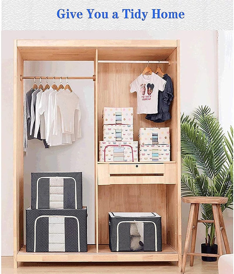 Niyam Niyam Foldable Stackable Oxford fabric Wardrobe Organizer Metal Frame with Carry Handles for Bedsheet Shirts Closets with Zip 66 Liter 50x40x33cm Blue - Image 4