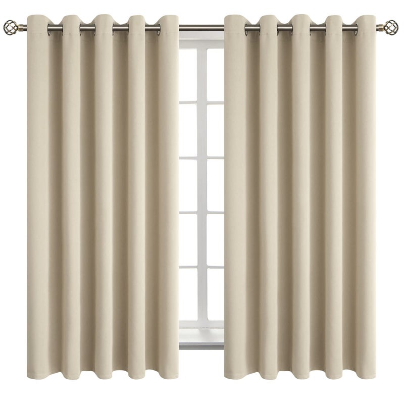 BGment Room Darkening Curtains 63 Inches Long - Grommet Thermal Insulated Drapes Window Treatment Curtains for Bedroom  2 Panels  70 x 63 Inch  Beige - Image 1