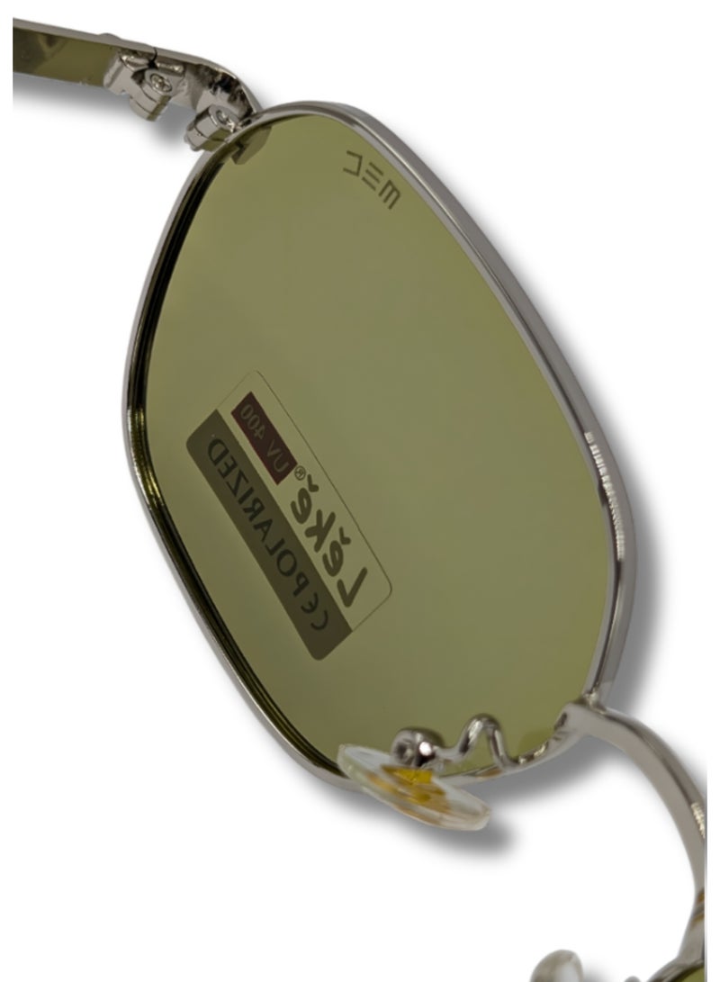 إم إي سي نظارات شمسية LK34012-C5 هندسية للرجال والنساء – عدسات خضراء، إطار معدني رمادي، نظارات عصرية للجنسين للأزياء والحماية من الأشعة فوق البنفسجية - Image 3