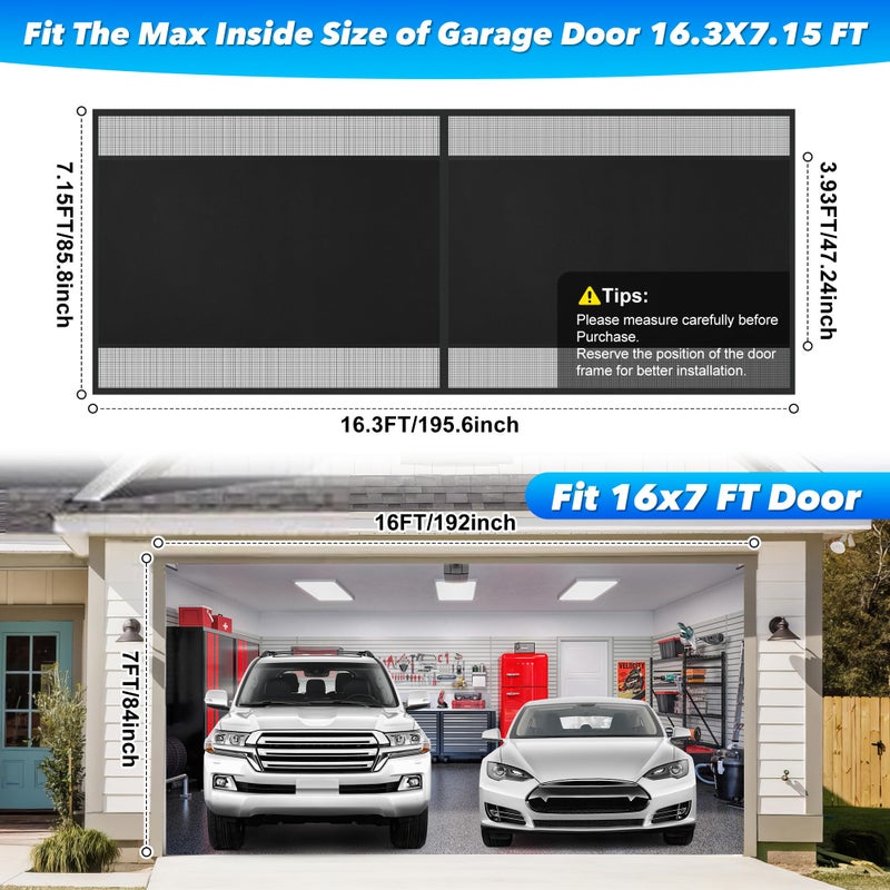 LIAMST Privacy Garage Door Screen Blackout for 2 Car Garage-16x7FT Magnetic Garage Screen, 9.6LB Heavy Duty Thicker 265g/ãŽ¡ Mesh, Hands Free, Magnetic Privacy Garage Screen Door(Black, 16 * 7FT) - Image 2