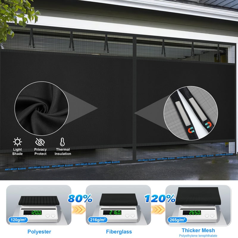 LIAMST Privacy Garage Door Screen Blackout for 2 Car Garage-16x7FT Magnetic Garage Screen, 9.6LB Heavy Duty Thicker 265g/ãŽ¡ Mesh, Hands Free, Magnetic Privacy Garage Screen Door(Black, 16 * 7FT) - Image 3