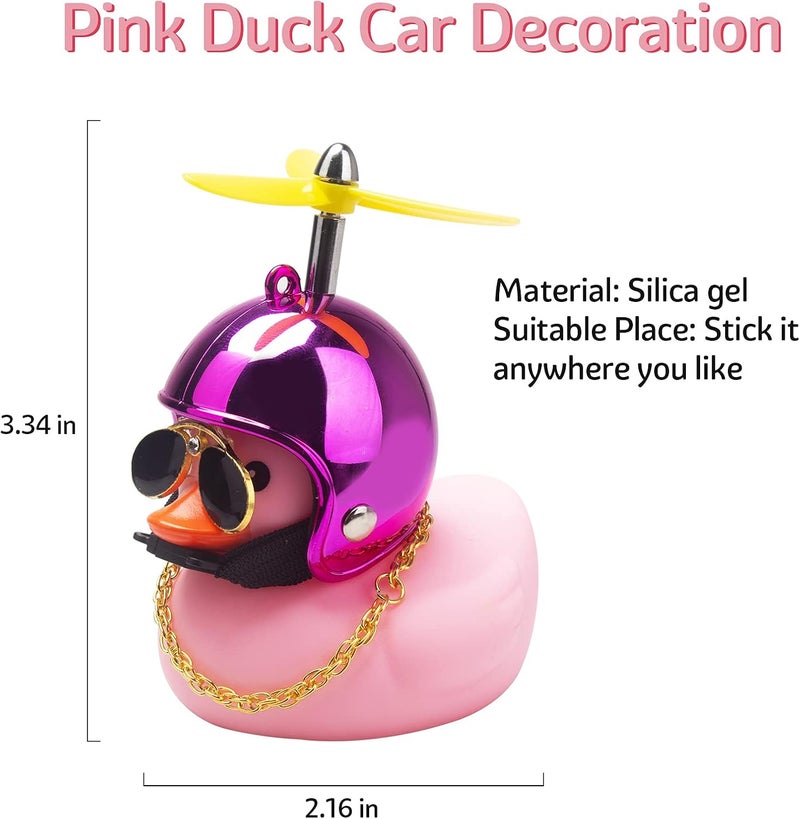 wonuu Pink Duck Car Dashboard Decorations Rubber Duck Car Ornaments Cool Duck with Propeller Helmet Sunglasses Gold Chain (Gorgeous Rose) - Image 4
