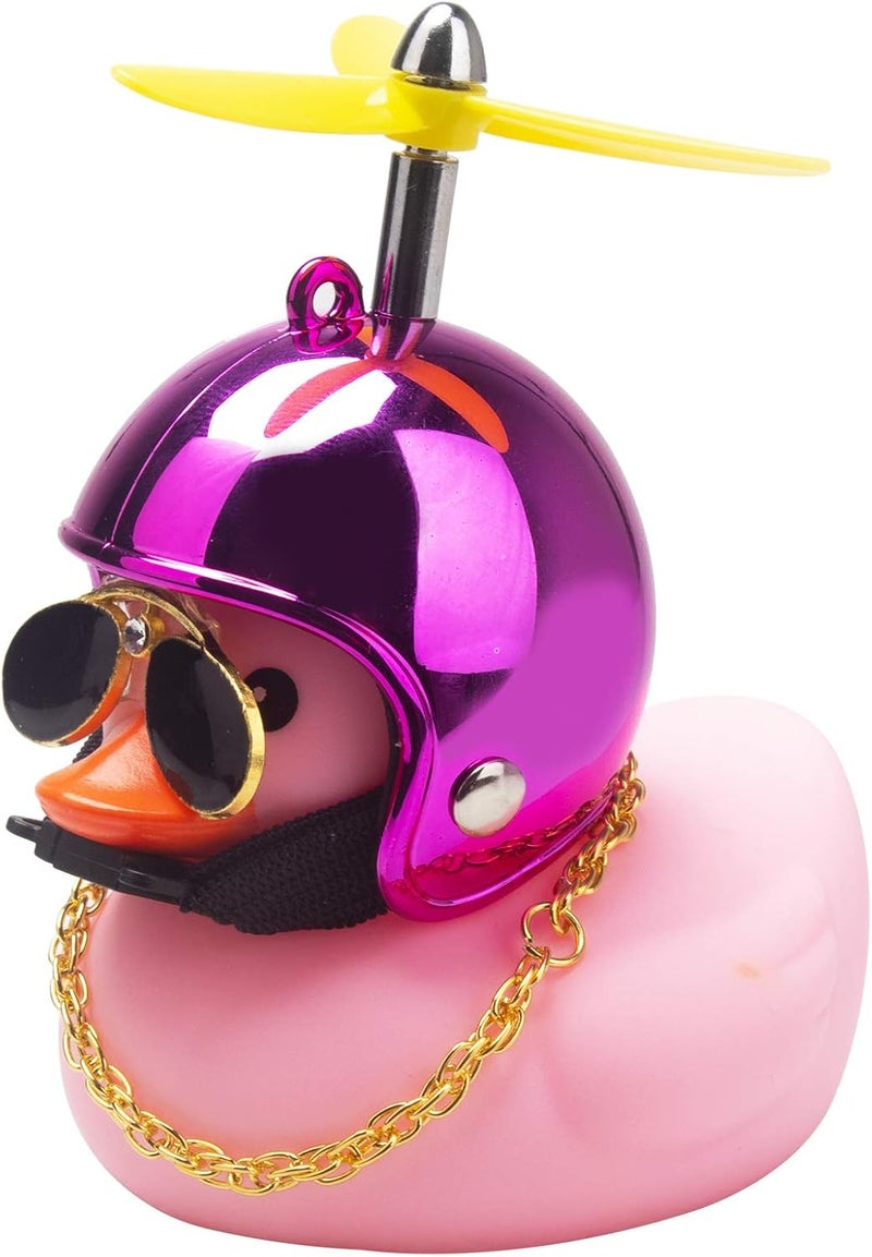 wonuu Pink Duck Car Dashboard Decorations Rubber Duck Car Ornaments Cool Duck with Propeller Helmet Sunglasses Gold Chain (Gorgeous Rose) - Image 1