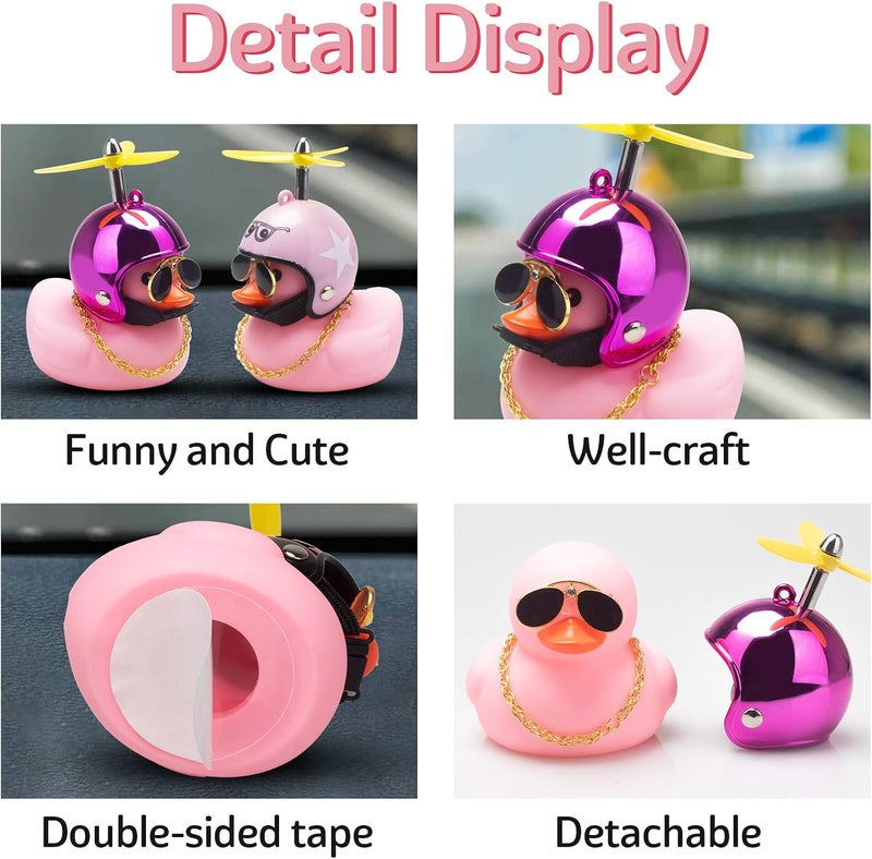 wonuu Pink Duck Car Dashboard Decorations Rubber Duck Car Ornaments Cool Duck with Propeller Helmet Sunglasses Gold Chain (Gorgeous Rose) - Image 2