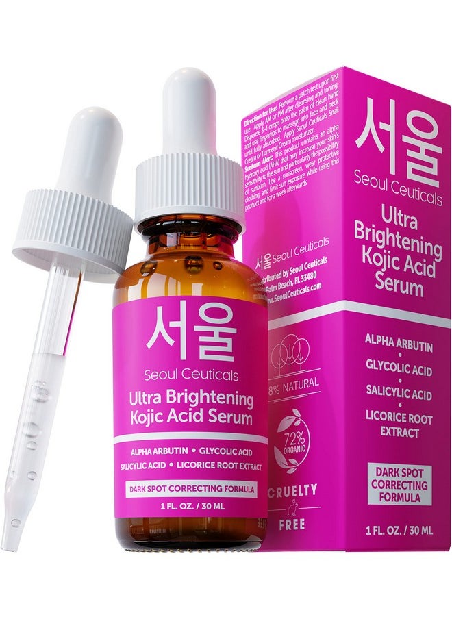 seoulceuticals - Korean Skin Care Kojic Acid Serum Alpha Arbutin Serum Dark Spot Remover Corrector Glycolic Acid Serum + Salicylic Acid K Beauty For That Glowing Even Skin Tone 1Oz - Image 1