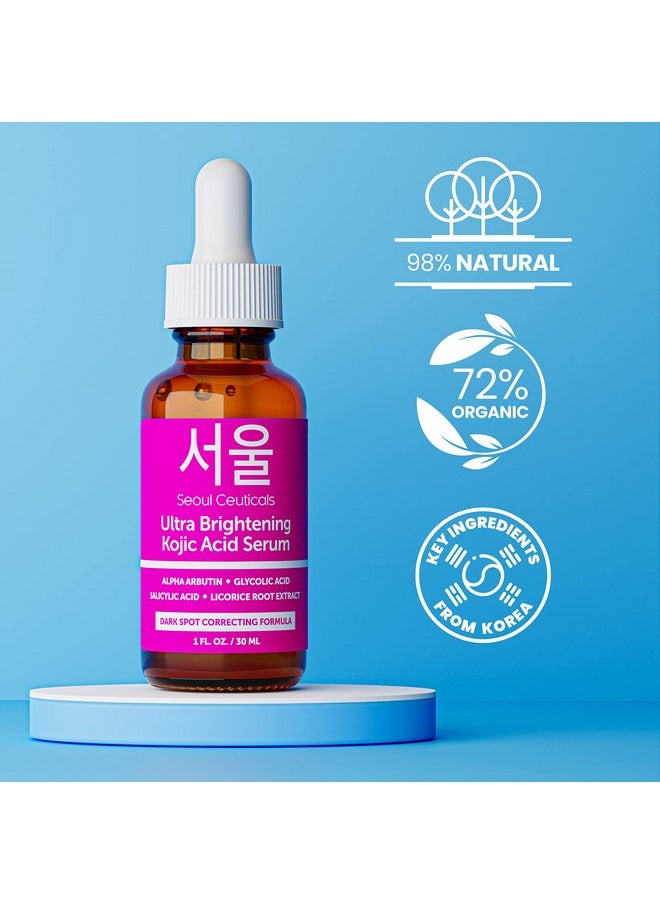 seoulceuticals - Korean Skin Care Kojic Acid Serum Alpha Arbutin Serum Dark Spot Remover Corrector Glycolic Acid Serum + Salicylic Acid K Beauty For That Glowing Even Skin Tone 1Oz - Image 1