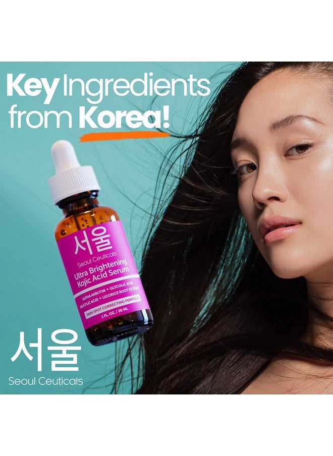 seoulceuticals - Korean Skin Care Kojic Acid Serum Alpha Arbutin Serum Dark Spot Remover Corrector Glycolic Acid Serum + Salicylic Acid K Beauty For That Glowing Even Skin Tone 1Oz - Image 1