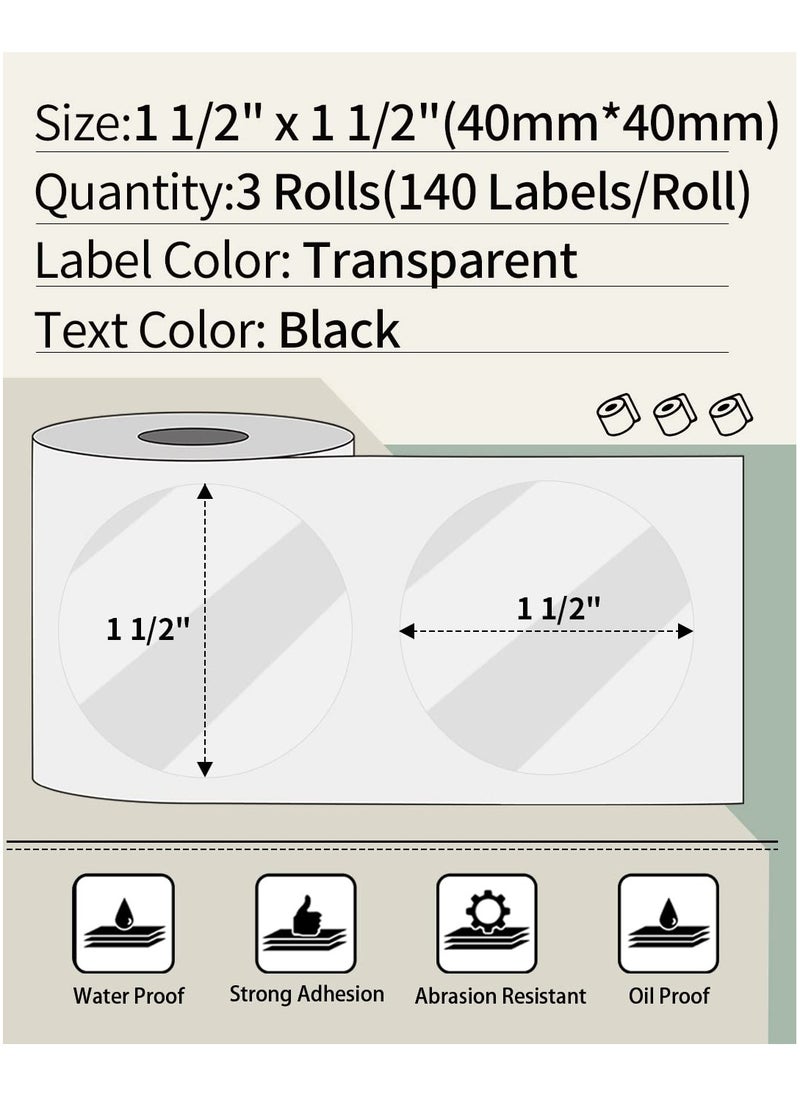 3 Rolls Multi-Purpose Round Self-Adhesive Label for M110/ M200/ M220/ M200/ M221 Label Printer, 40x40mm, 180 Labels/Roll (Transparent) - pzsku/ZC0E8BFE3C9F924E66198Z/45/_/1730278764/3c047053-88bf-478b-b0b0-432c3afa6f68