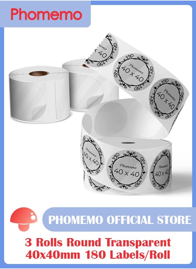 3 Rolls Multi-Purpose Round Self-Adhesive Label for M110/ M200/ M220/ M200/ M221 Label Printer, 40x40mm, 180 Labels/Roll (Transparent) - pzsku/ZC0E8BFE3C9F924E66198Z/45/_/1734342768/7a67ea10-6256-490b-b653-da5046cde54e