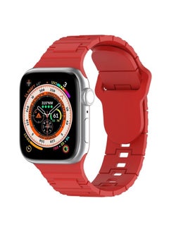 Generic Replacement Strap For Apple Watch 9 45mm Square Buckle Armor Style Silicone Watch Band Red 