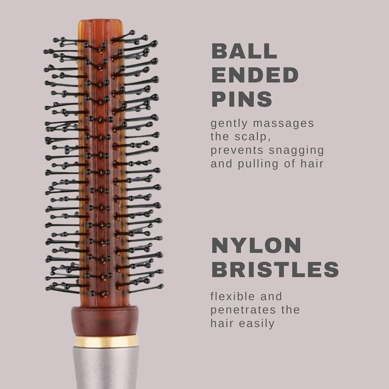 Scarlet Line Professional Medium Round Hair Brush For Styling with Anti Slip Handle n Ball Tip Nylon Bristles for Women n MenBrown Color - Image 2