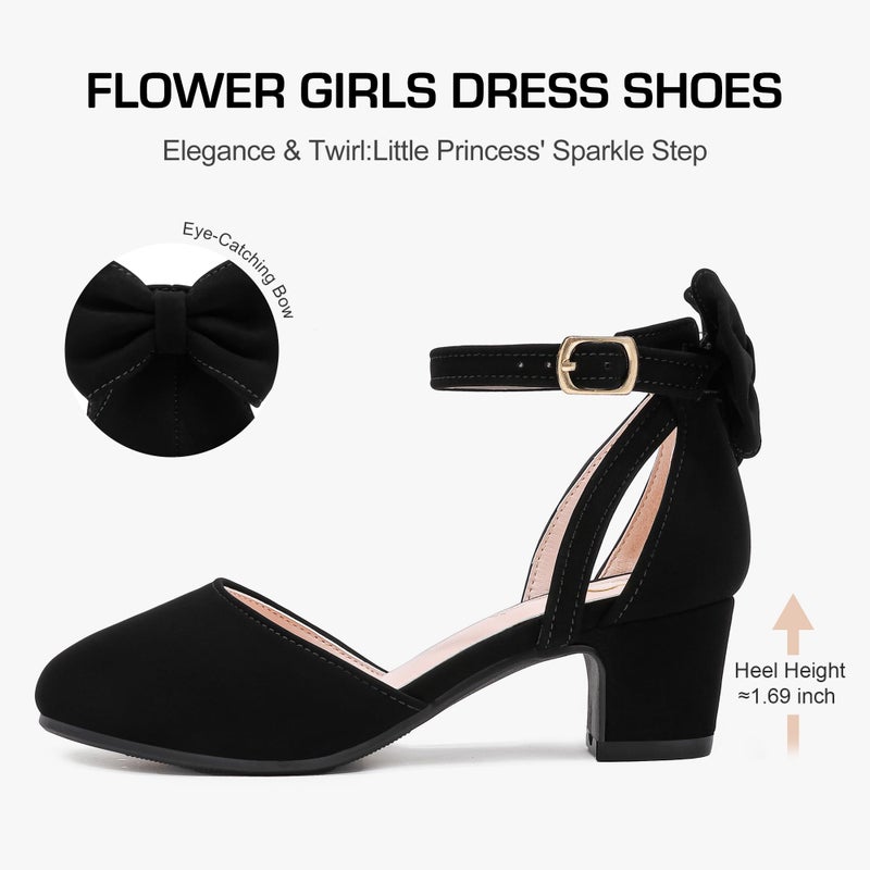 Parrosoo Girls Dress Shoes Flower Little Kid High Heels for Kids Pump Shoes with Cute Bow Little Girl Size 13 Princess Closed Toe Wide Mary Jane Wedding Church School Party Formal (8801 Black 13) - Image 4
