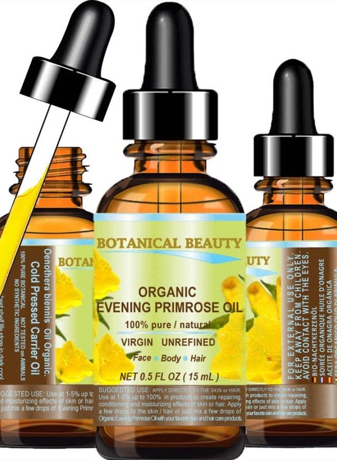 Botanical Beauty ORGANIC EVENING PRIMROSE OIL. 100% Pure / Natural / Undiluted / Unrefined /Certified Organic/ Cold Pressed Carrier Oil. Rich antioxidant to rejuvenate and moisturize the skin and hair. 0.5 Fl.oz.- 15 - Image 1