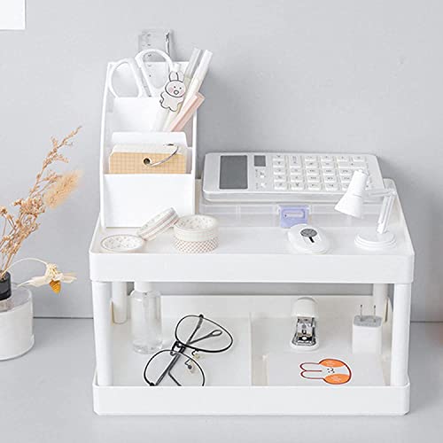 MEZON 2 Layer Stackable Desktop Storage Rack with Drawer | Multipurpose Cosmetic & Stationery Organizer for Office, Study Table & Makeup | Space Saving Desk Organiser | Multi Color - Image 4