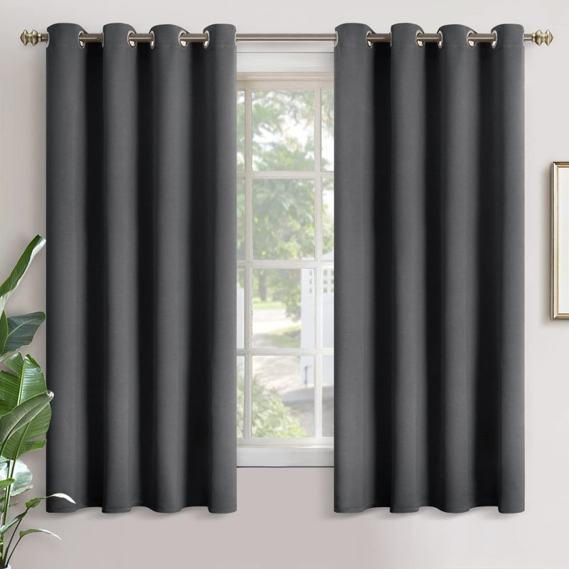 YoungsTex Dark Grey Blackout Curtains for Bedroom 52 x 63 Inch  Thermal Insulated with Grommet Room Darkening Drapes for Living Room Privacy 2 Panels