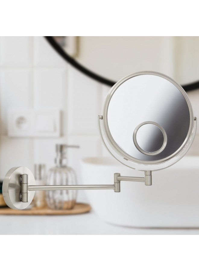 JERDON Wall Mount Mirror for Bathroom - Makeup Mirror with 10X Magnification and 15X Spot Mirror - Nickel Finish - Model JP7510N - Image 5
