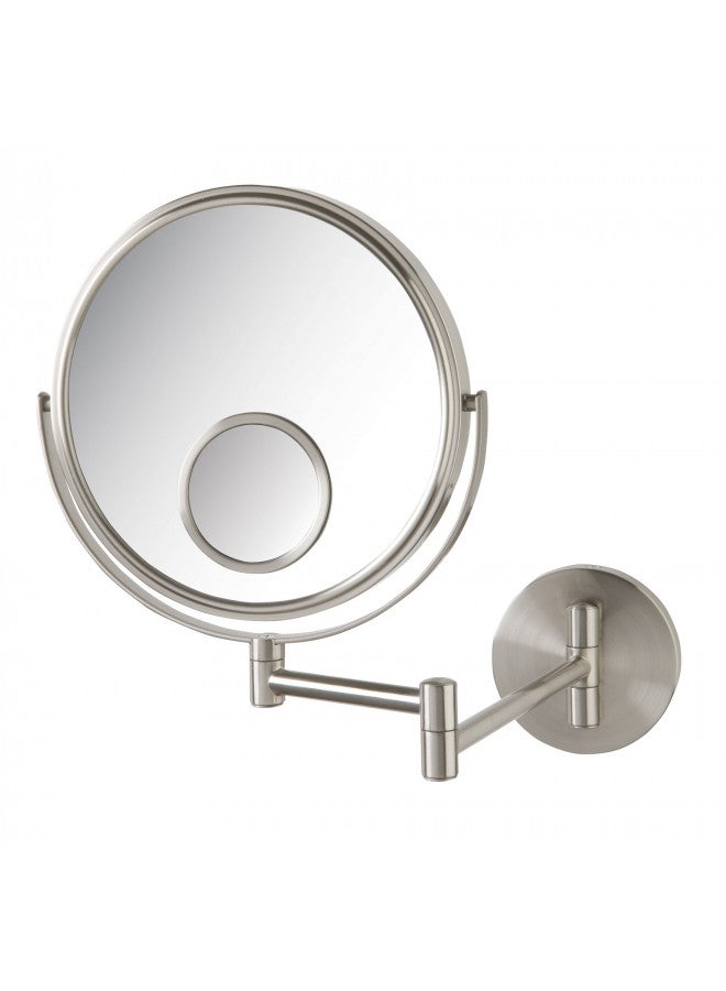 JERDON Wall Mount Mirror for Bathroom - Makeup Mirror with 10X Magnification and 15X Spot Mirror - Nickel Finish - Model JP7510N - Image 1