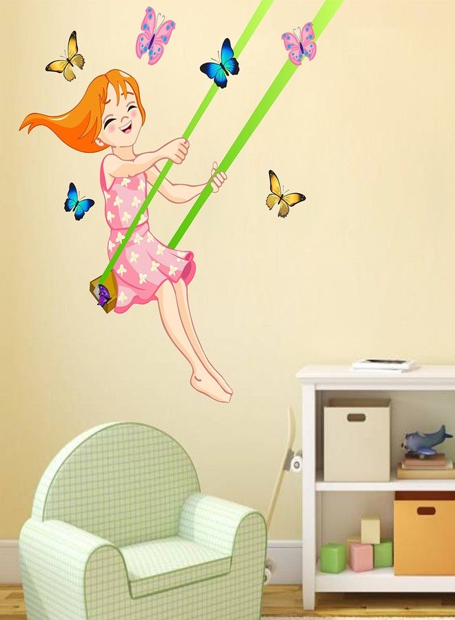 Wallstick ملصقات جدارية لفتاة جميلة مع فراشات (فينيل 90 سم × 90 سم) - Image 1