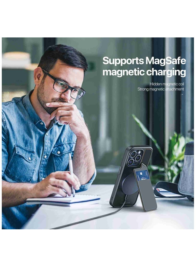 DUX DUCIS Rafi II Series Case for iPhone 14 Pro Max Case Wallet with Kickstand and Credit Card Holder Compatible with MagSafe Leather Heavy Duty Protective Case Cover (Black) - Image 2