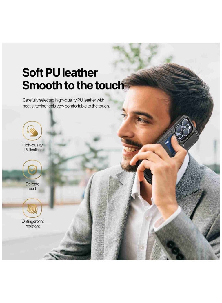 DUX DUCIS Rafi II Series Case for iPhone 14 Pro Max Case Wallet with Kickstand and Credit Card Holder Compatible with MagSafe Leather Heavy Duty Protective Case Cover (Black) - Image 3