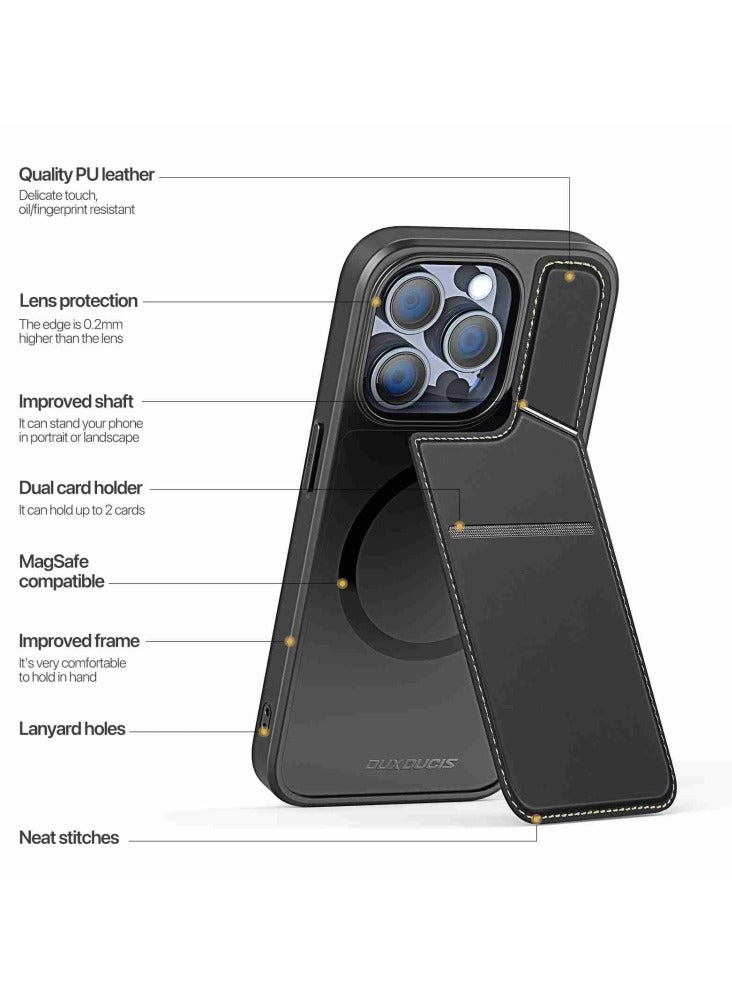 DUX DUCIS Rafi II Series Case for iPhone 14 Pro Max Case Wallet with Kickstand and Credit Card Holder Compatible with MagSafe Leather Heavy Duty Protective Case Cover (Black) - Image 5