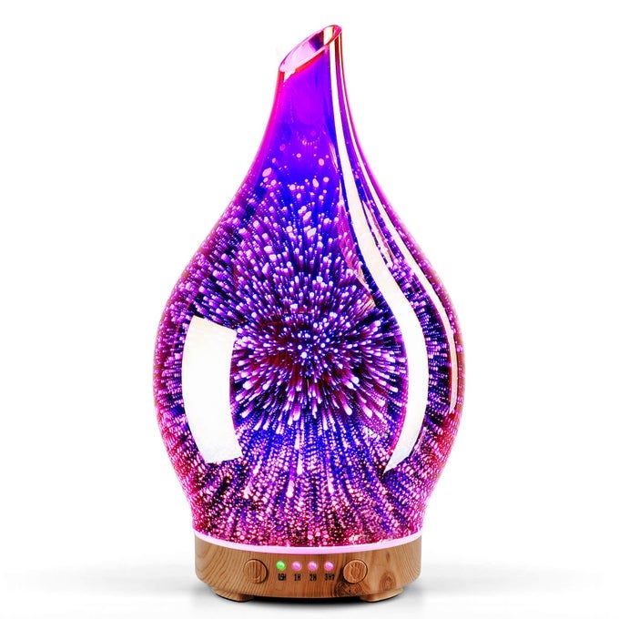 ESSENTIAL OIL DIFFUSER 3D FIREWORK GLASS AROMATHERAPY ULTRASONIC HUMIDIFIER ROSE GOLD AUTO SHUTOFF TIMER SETTING BPA FREE AROMA DECORATION FOR HOME OFFICE GYM SPA PREMIUM GIFT 150ML
