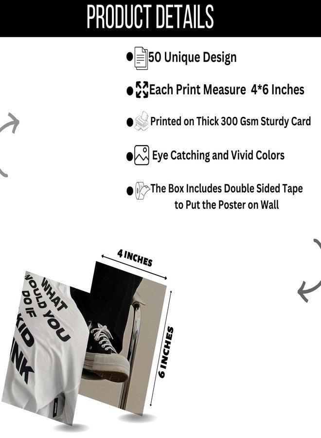 Kitty Cat® - Black & White Aesthetic Wall Collage Kit for Room Decor | Set of 50 Aesthetic Posters | 300 GSM Water Resistant Paper | Size 4x6 Inch | Unframed | Comes With Double Sided Tape (50) - Image 2